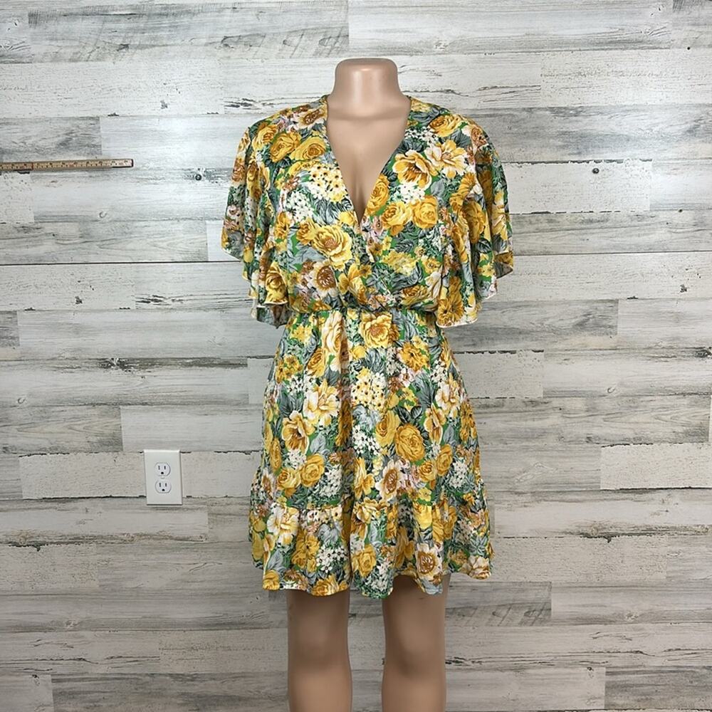 Southern Fried Floral Mini Dress Flutter Sleeve Womenโs Size Large
